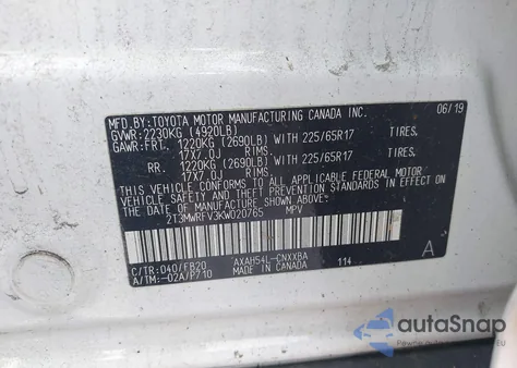 2019 Toyota Rav4 Hybrid Le from USA, damaged, VIN 2T3MWRFV3KW020765